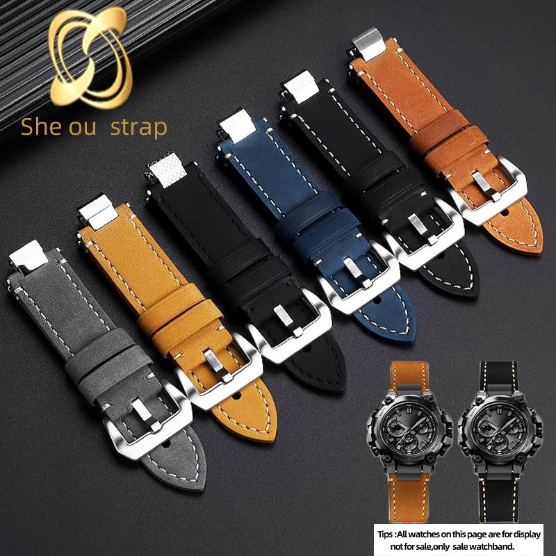 Watch Strap For Casio MTG-B3000B/BD Leather Watch Strap 26-12MM Convex joint Cowhide Black Blue Brown Grey Men's Accessory