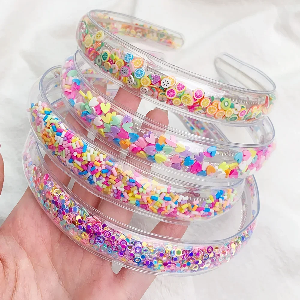 Diadema transparente de arena movediza para niños y niñas, diademas con lentejuelas brillantes, aros para el pelo, accesorios para el cabello