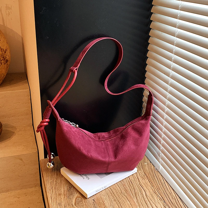 

2025 New Exquisite Fashionable Faux Suede Shoulder Bags Large Capacity Popularity Sewing Thread Women's Crossbody Bags