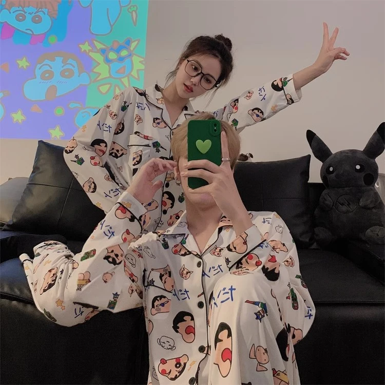 Crayon Boy Shin pyjama met lange mouwen Leuke cartoon thuisoutfit voor koppels Warme comfortabele kerstcadeaus Meisjes Jongens Homewear