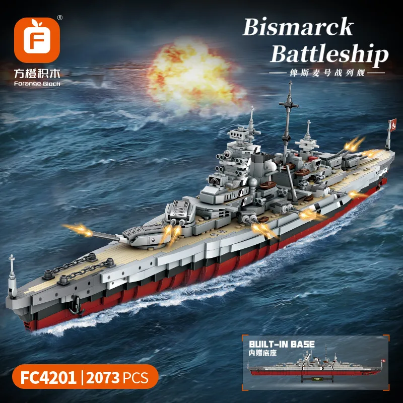 

Военная серия FC4201 Bismarck Battleship, набор строительных блоков для детей, 2073 предметов, развивающая игрушка на авиационную тематику