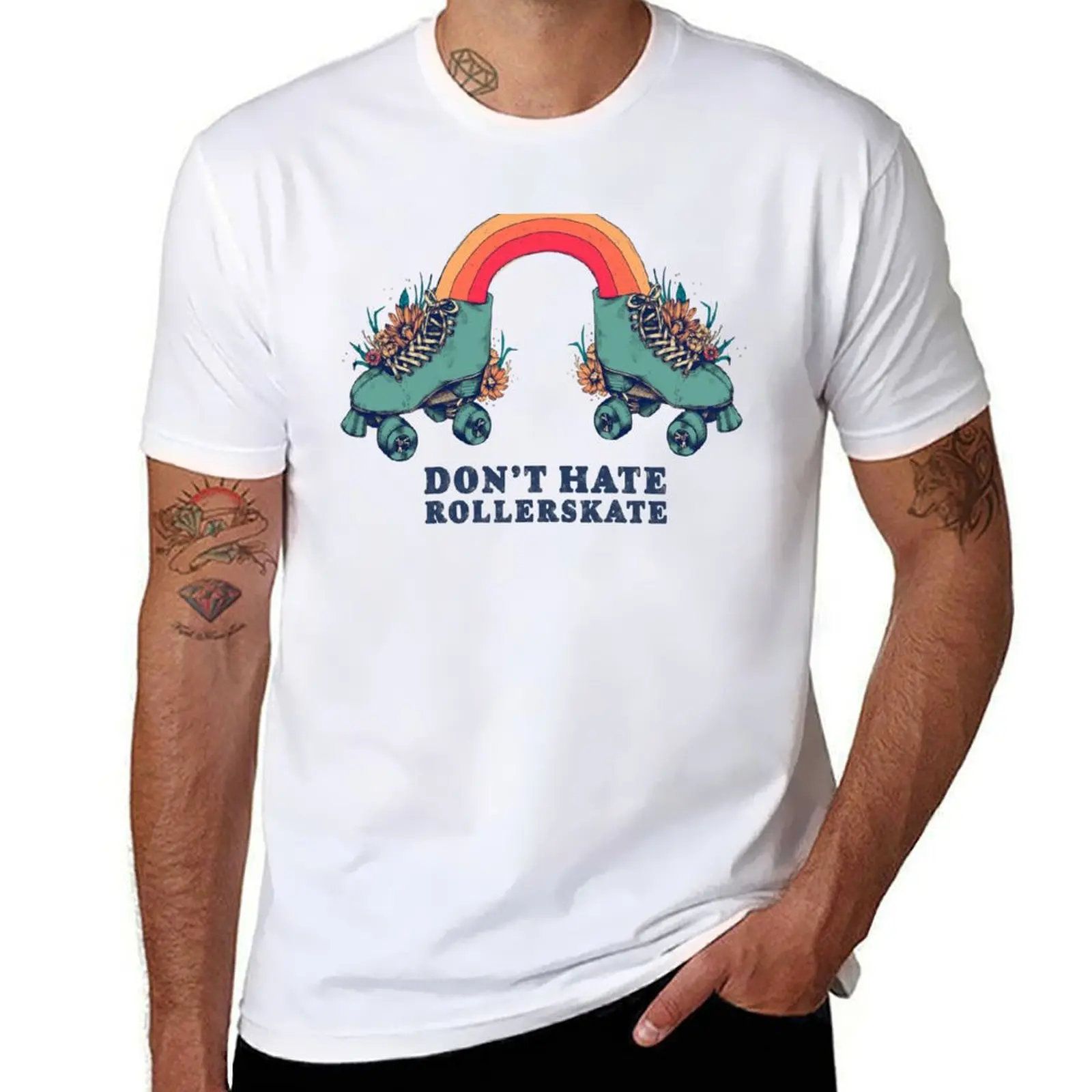 

Don't Hate Rollerskate - Retro 70s Illustration - Color Variation 1 T-Shirt cotton tshirt 100% T-Shirt