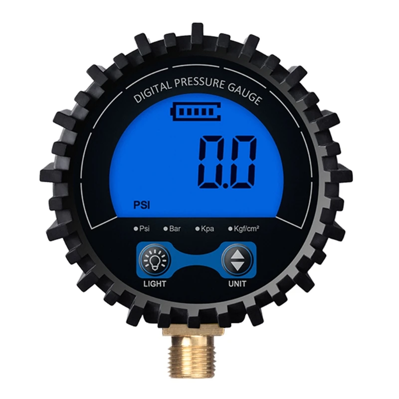 Dial Size Digital Pressure Gauge 0-200 Kpa Bar kgf cm² Lower Mount LED Light