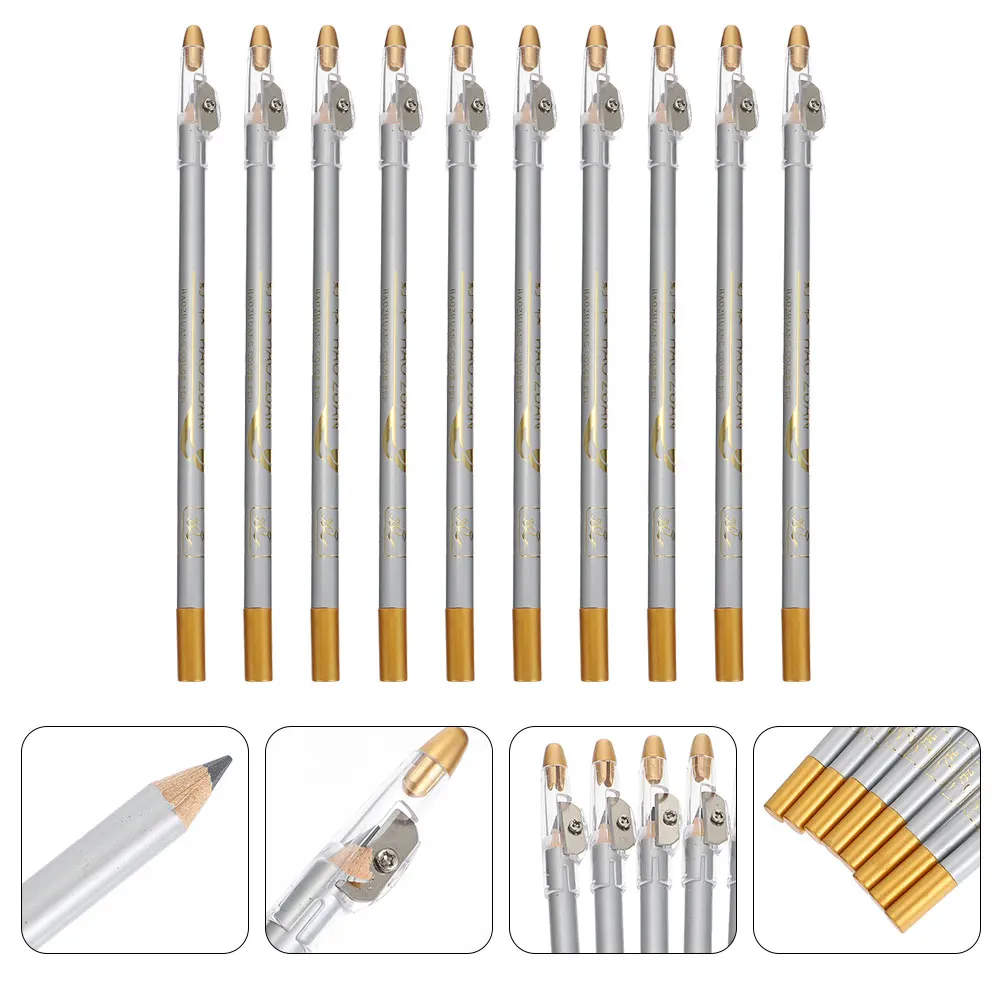 10 Stuks Waterdichte Wenkbrauwpotlood Ingebouwde Puntenslijper 2-In-1 Eyeliner Make-Up Tool Voor Natuurlijke langdurige Brow Eye Strokes