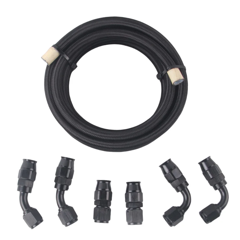 

AN4 AN6 AN8 AN10 PTFE Fuel Line Kit, -4AN -6AN 8AN 10ANE85 With Fuel Hose Fitting 10FT Black