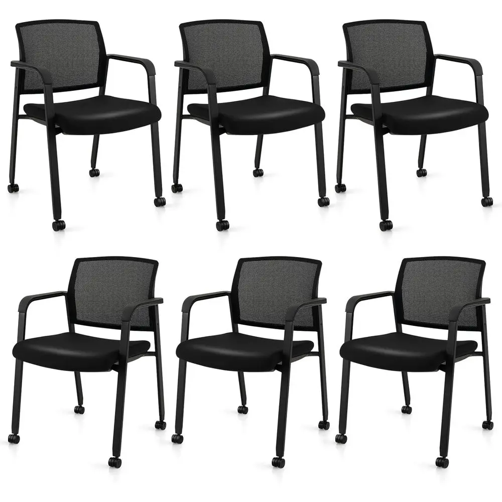 

Stackable Mesh Office Chairs Set of 6 with Armrests and Wheels, Perfect for Waiting Rooms, Schools, and Lobbies (Black)