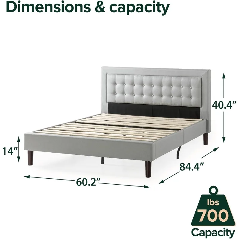 ZINUS Dachelle Upholstered Platform Bed Frame, Mattress Foundation, Wood Slat Support, No Box Spring Needed, Easy Assembly