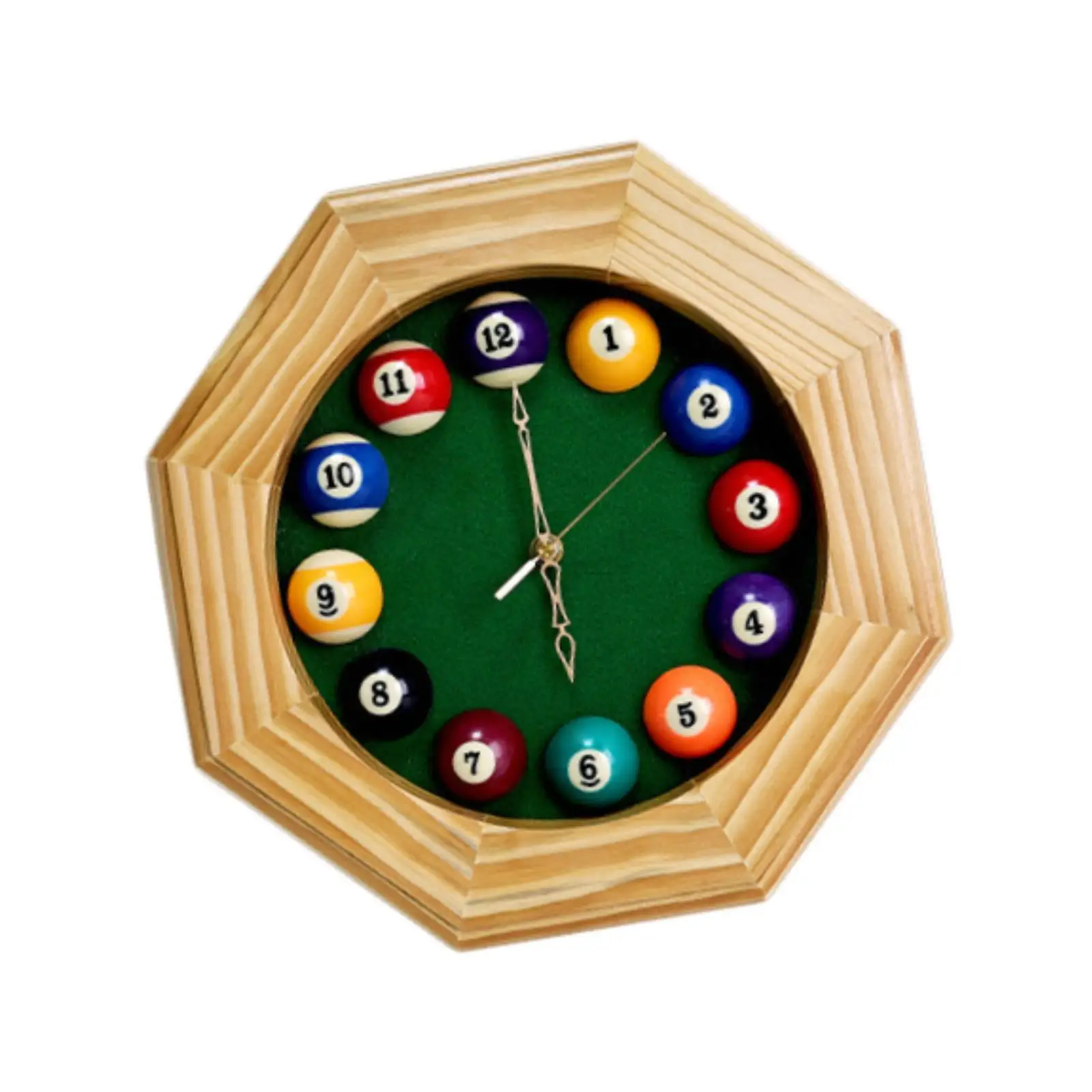 Wood Ornament No Ticking Octagonal Gifts Easy to Read Billiard Wall Clock Wall Art for Farmhouse Home Study Kitchen Classroom
