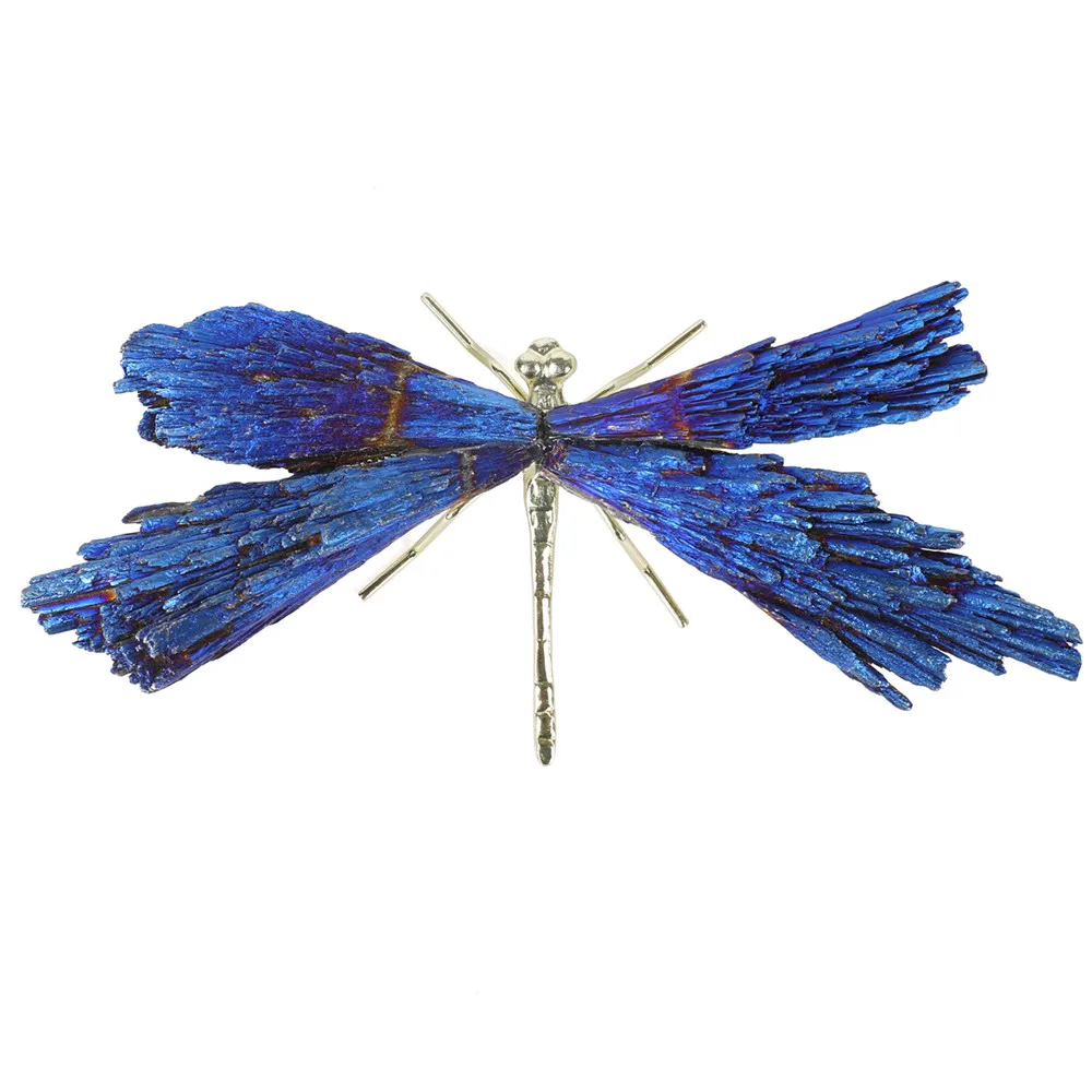 1PCS Dragonfly Shape Black Tourmaline Plating Colors Tail Chakra Natural Stone Mineral Raw Home Decor Table Decoration