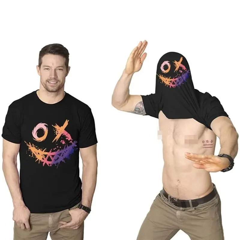 

2024 Summer Soft Sweat-Absorbing Trendy Fashion Men's Loose Custom T-shirt with Weird Pattern Print Round Neck Short Sleeves