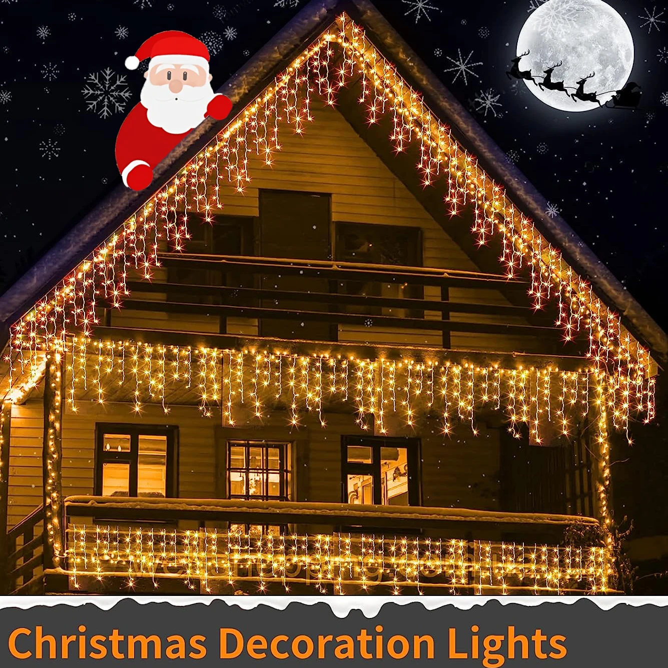 Christmas Decorations 2024 Icicle Curtain Led Lights Outdoor 8 Modes Waterproof Solar Powered Led String Lights New Year 2024