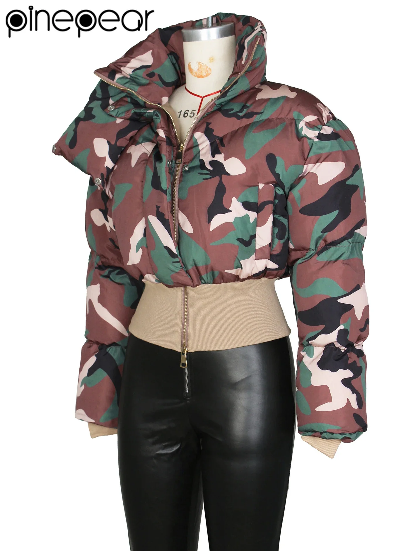 PinePear NIEUWSTE 2025 Winter Vrouwen Volledige Mouw Camouflage Dikke Warme Parka Puffer Jassen Slanke Hoge Hals Uitloper Katoenen Jassen