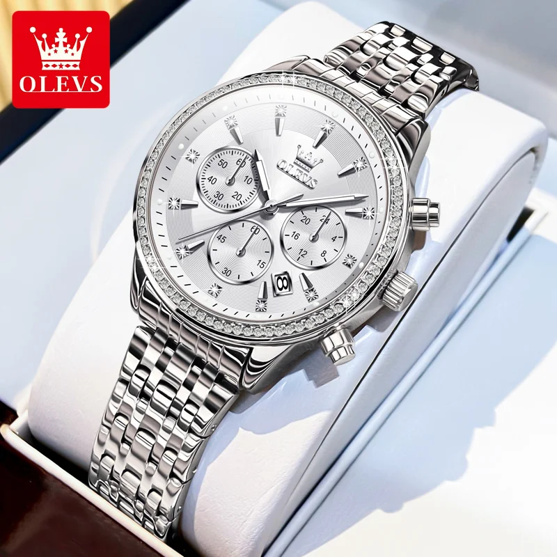 

OLEVS Original New Quartz Women's Watches Three Small Dials Diamond Design Waterproof Stainless Steel Elegant Ladies' Watches