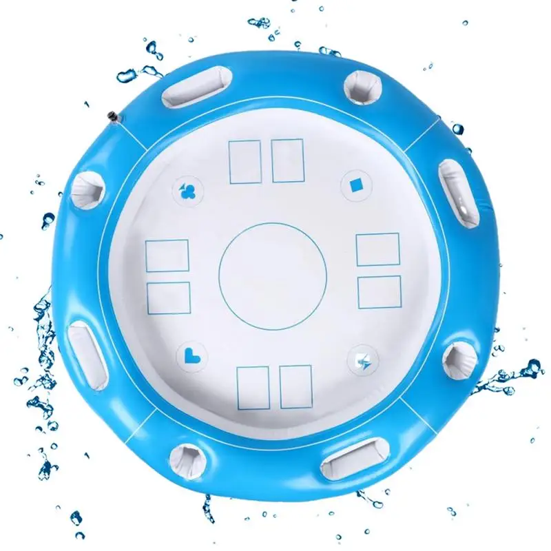 

Pool Floating Table Inflatable Card Food Tray Foldable Pool Table With Food Drinks Holder For 4-6 Players Lake Vacation Camping