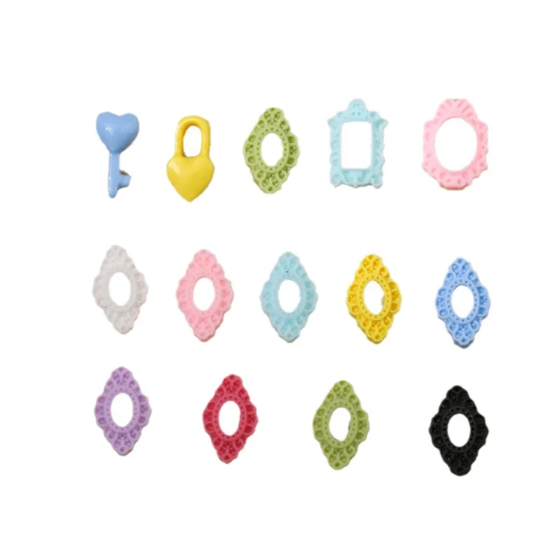 50PCS Mixed Color 3D Nail Art Decoration Frame Accessories Heart Key Lock Nails Supplies Parts Manicure Decor Material