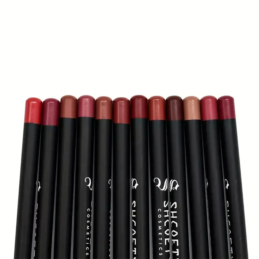 12pcs Waterproof Lip Liner Pencil Set Matte Red Contour Tint Lipstick Long Lasting Non-stick Cup Sexy Red Lip Tint Cosmetics