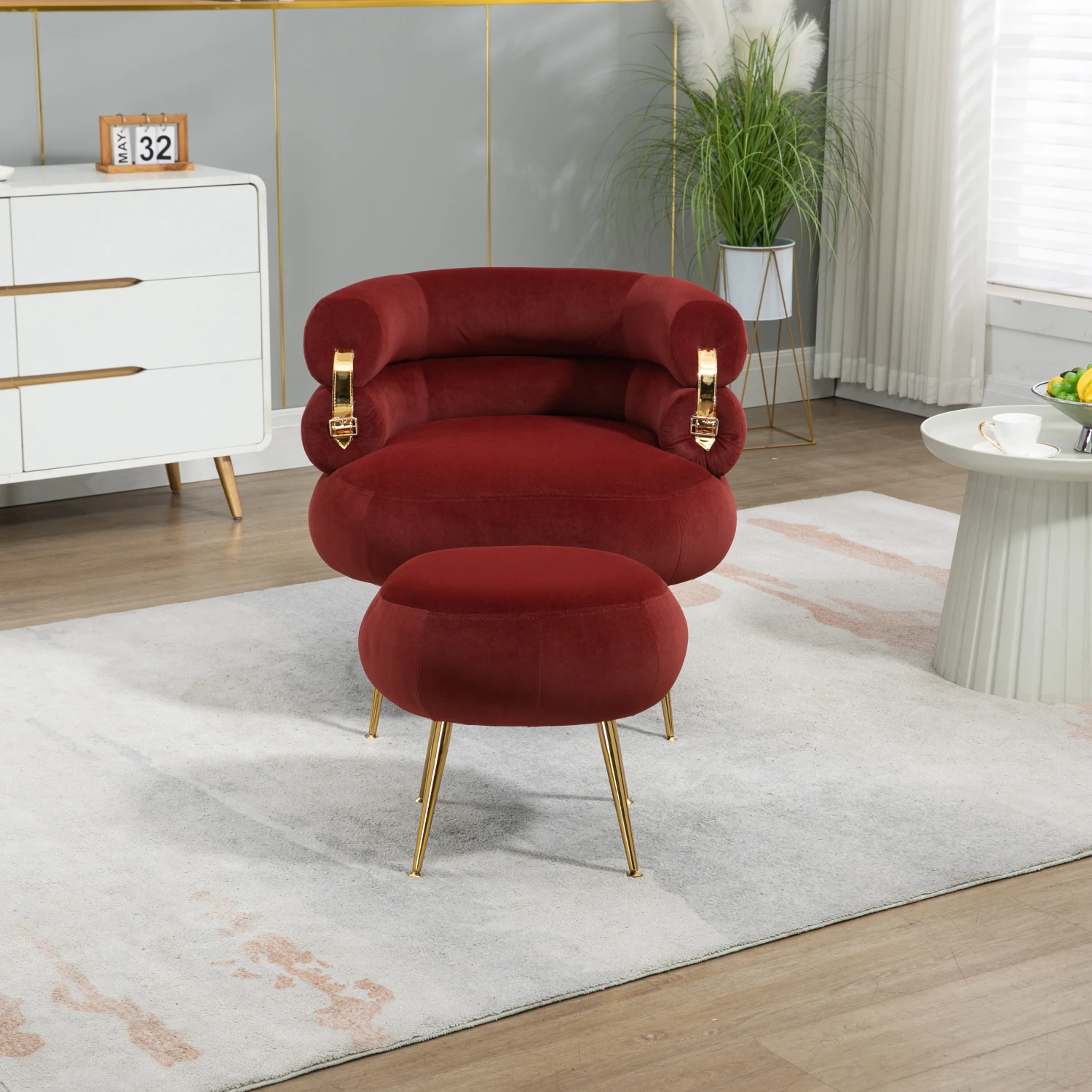 

COOLMORE Velvet Accent Chair Modern Upholstered Armchair Tufted Chair with Metal Frame, Single Leisure Chairs for Living Room Be