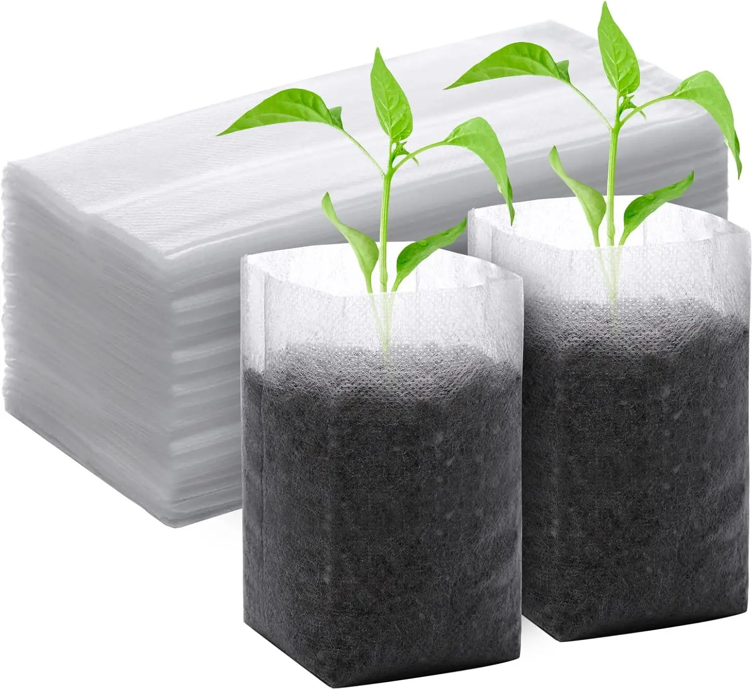 

100PCS Biodegradable Plant Bags, 5.9x6.3 inches Non Woven Seedling Bags for Planting, Garden Seed Starters Pouchs for Ve