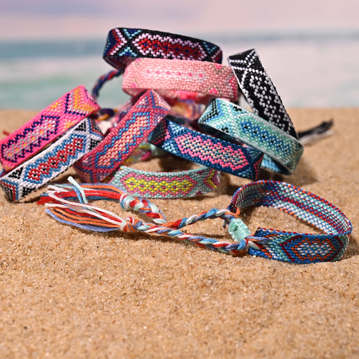 10Pcs/Lot Friendship Bracelet for Women And Men Summer Beach Bohemian Weave Free Charm Bracelets for Girl image 5