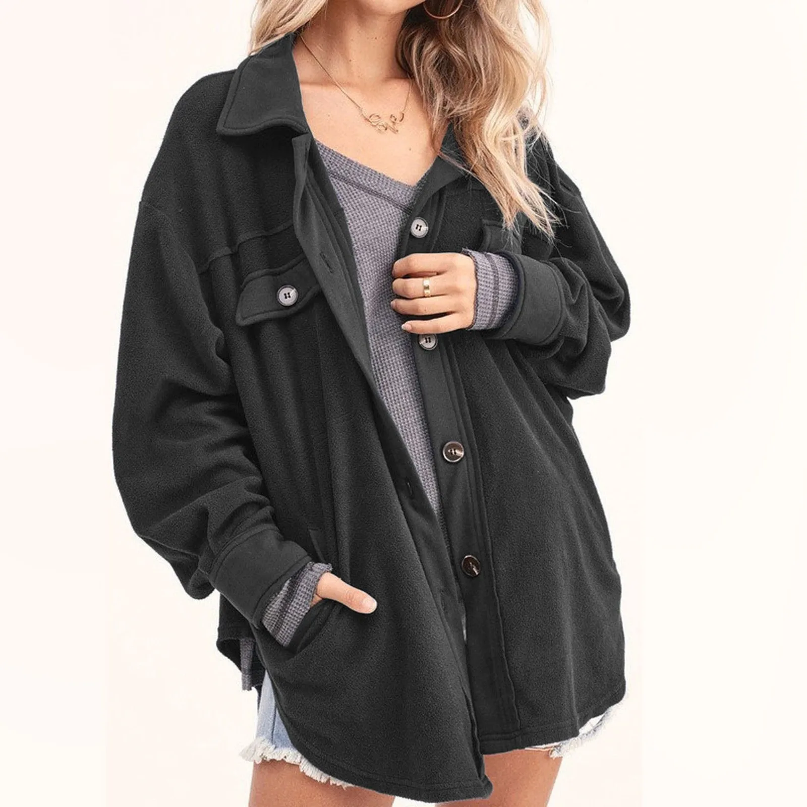 

Women Casual Coat Long Sleeve Shirts Jacket With Pockets