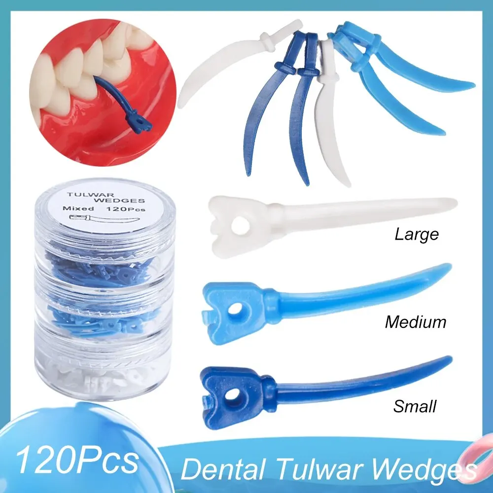 120Pcs Dental Tulwar Wedges Disposable S/M/L Sectional Matrix System Plastic Refill Tooth Gap Wedge With Hole Dentistry Material