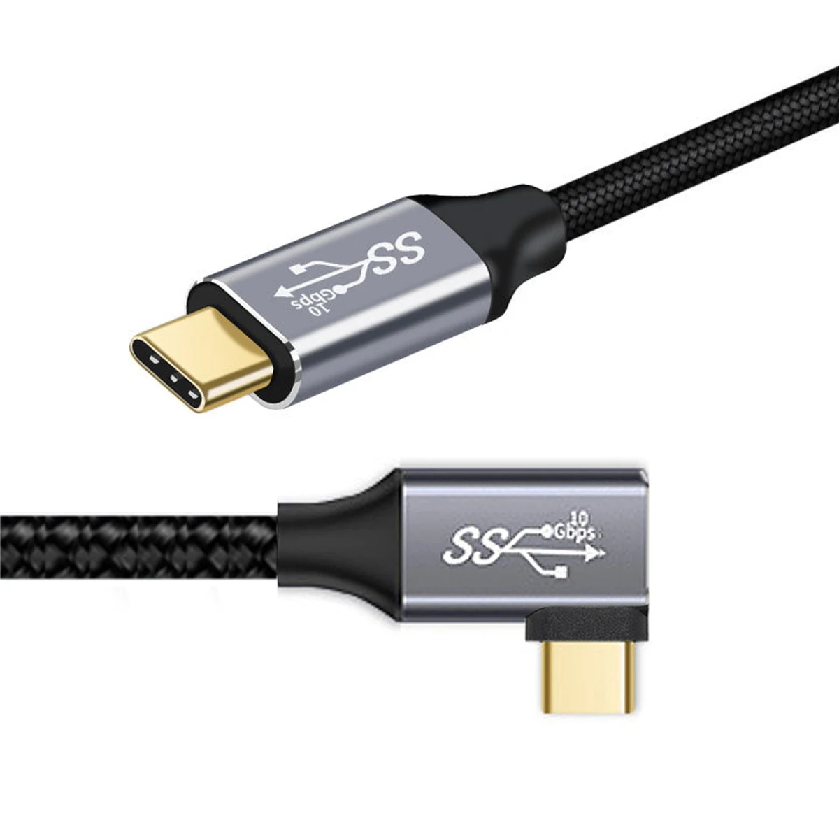 USB C Sang USB C 100W Góc 90 Độ 10Gbps Nylon Bện USB3.2 Gen2 Loại-C đầu Cáp Mạ Vàng 4K Video Cho Macbook Laptop