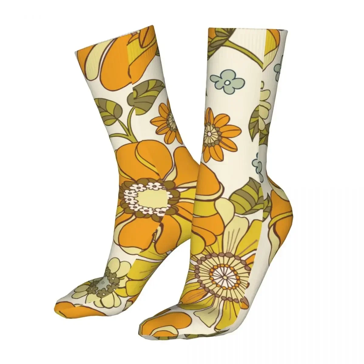 Men Sport Colorful Floral Daisies Flower Socks Cotton Compression Retro 70s Style Women