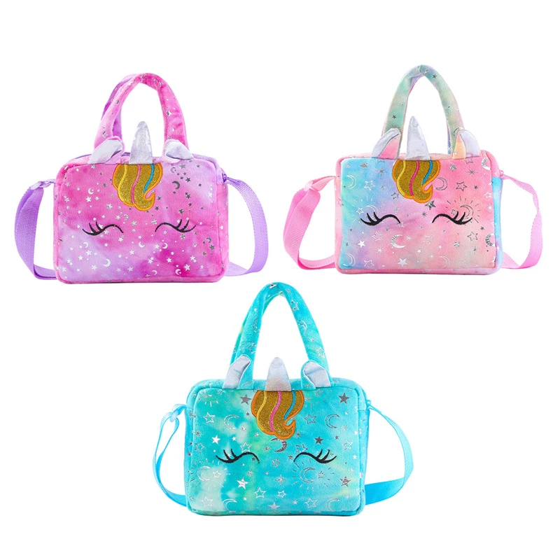 Children's Bag Soft Plush Unicorn Mini Crossbody Bag Woman Girls HandBag 2 in 1 Cute And Fresh Style Shinny Star Moon Bag