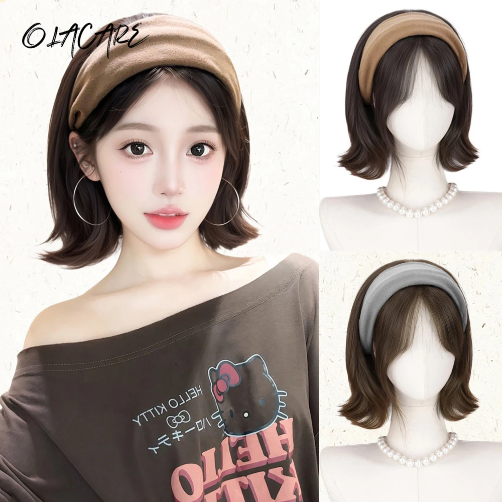 OLACARE Synthetic Headband Wigs Short Straight Bob for Women Half Wigs Synthetic Hair for Cosplay Party Daily