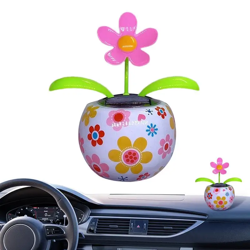 New Solar Powered Automatic Swinging Flower Dancing Animated Flower Toy Car Interior Decorations Styling Home Decoration