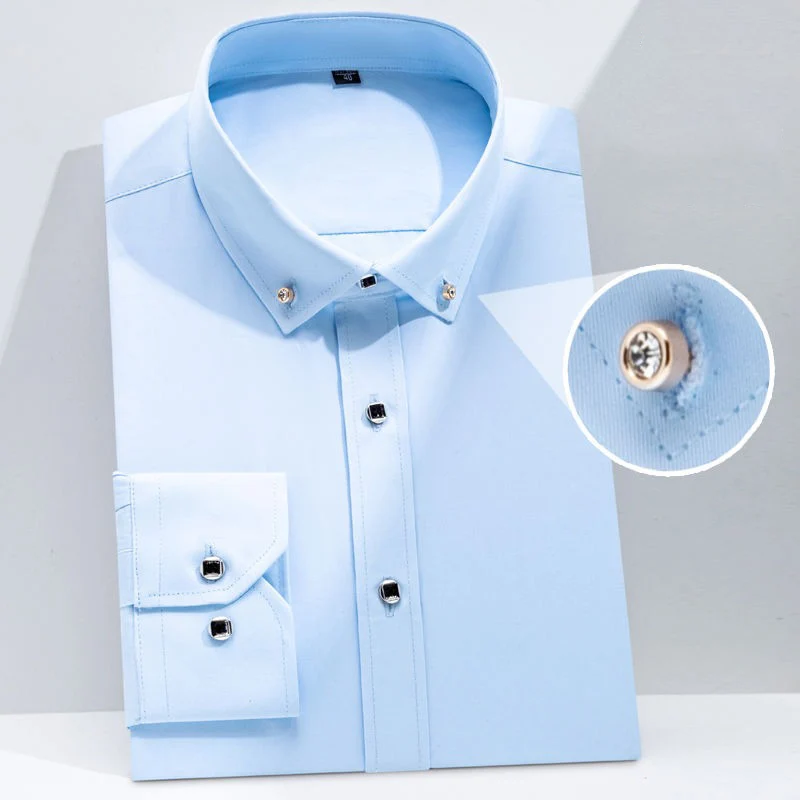 

Top Quality Men's Long Sleeve Shirt Dress Casual Solid Color Routine Fit Design Business Male Social Shirts White Black Blue Red