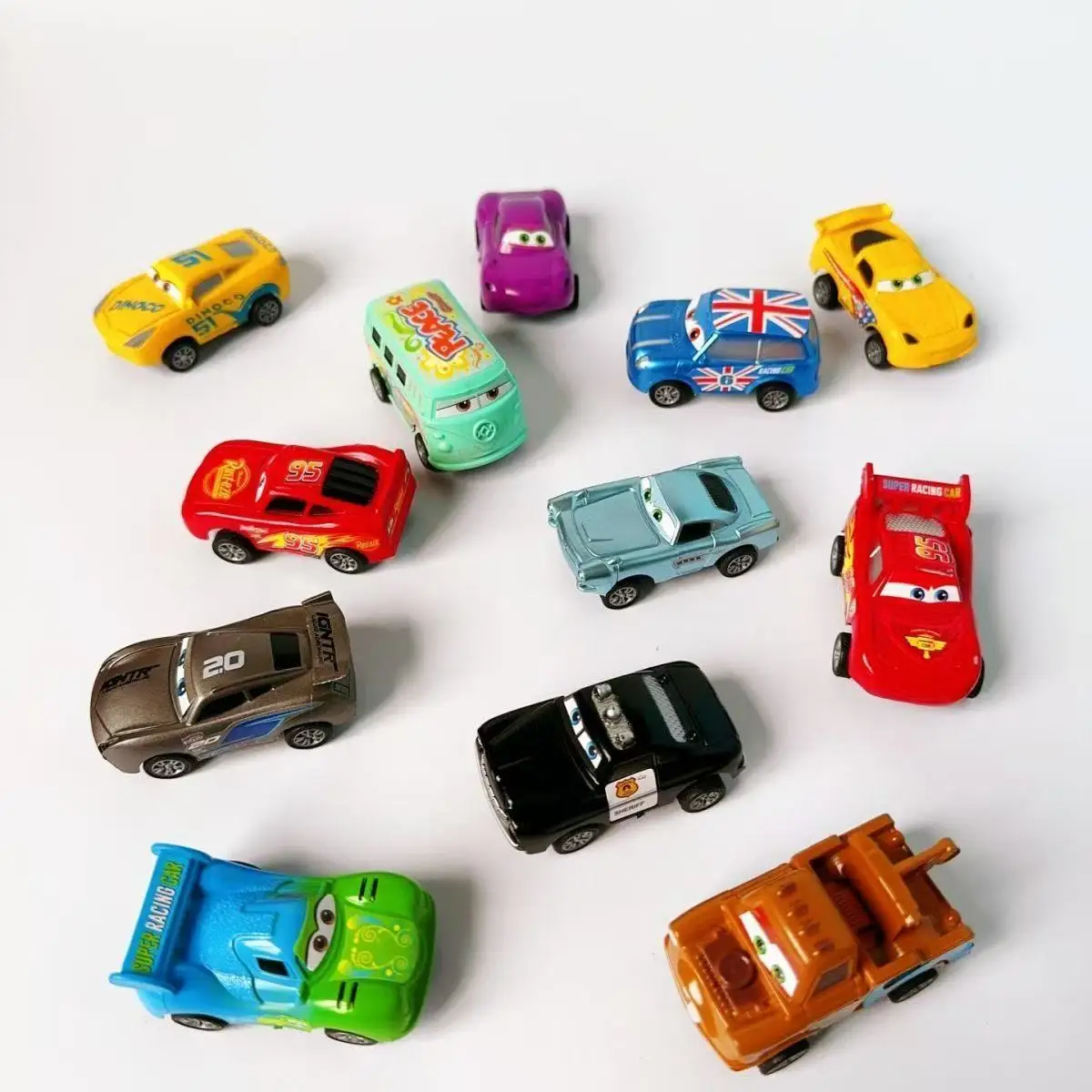 Hot 12pcs Disney Pixar Cars Back Force Lightning Mcqueen Jackson 6cm Storm Mater Model Car Accompanying Toys Kids Birthday Gifts