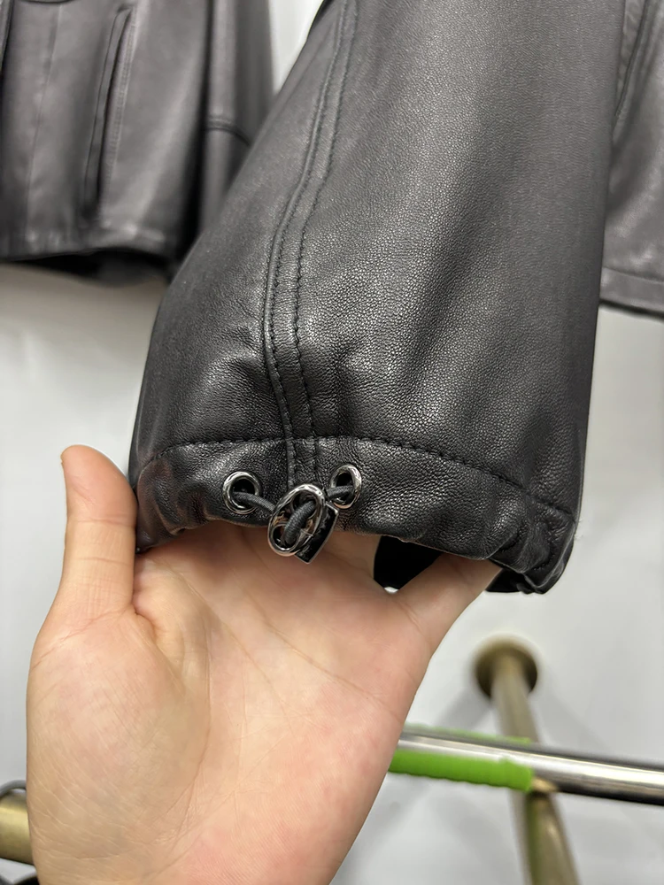 2025 여성용 가죽 양가죽 코트 여성용 스탠드업 칼라 숏 모터사이클 재킷 캐주얼 슬림 가죽 재킷