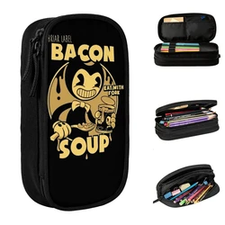 Portapenne di grande capacità mangia con forchetta Bendy Game Merch astuccio per matite a doppio strato cancelleria borsa per il trucco della ragazza regali perfetti