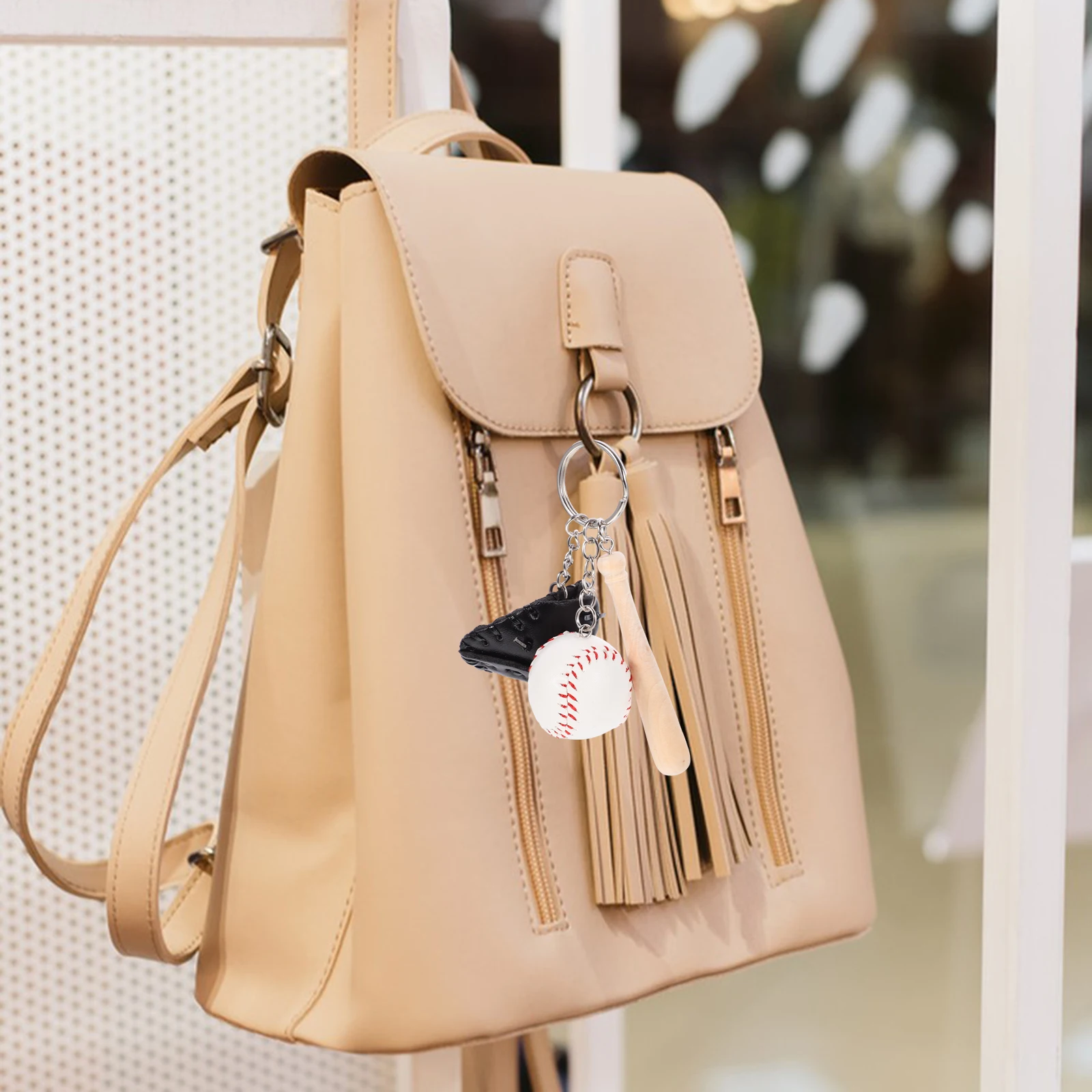 

2 Pcs Baseball Keychain Keychains Trinkets Gift Sports Wood Softball Bat Mit Cute