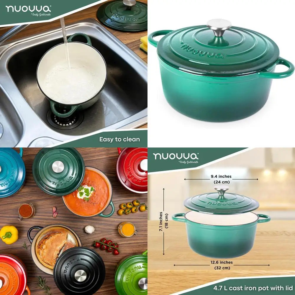 

Чугунная эмалированная кастрюля-духовка — антипригарная, для использования в духовке, 5 кварт (24 см), темно-зеленая посуда