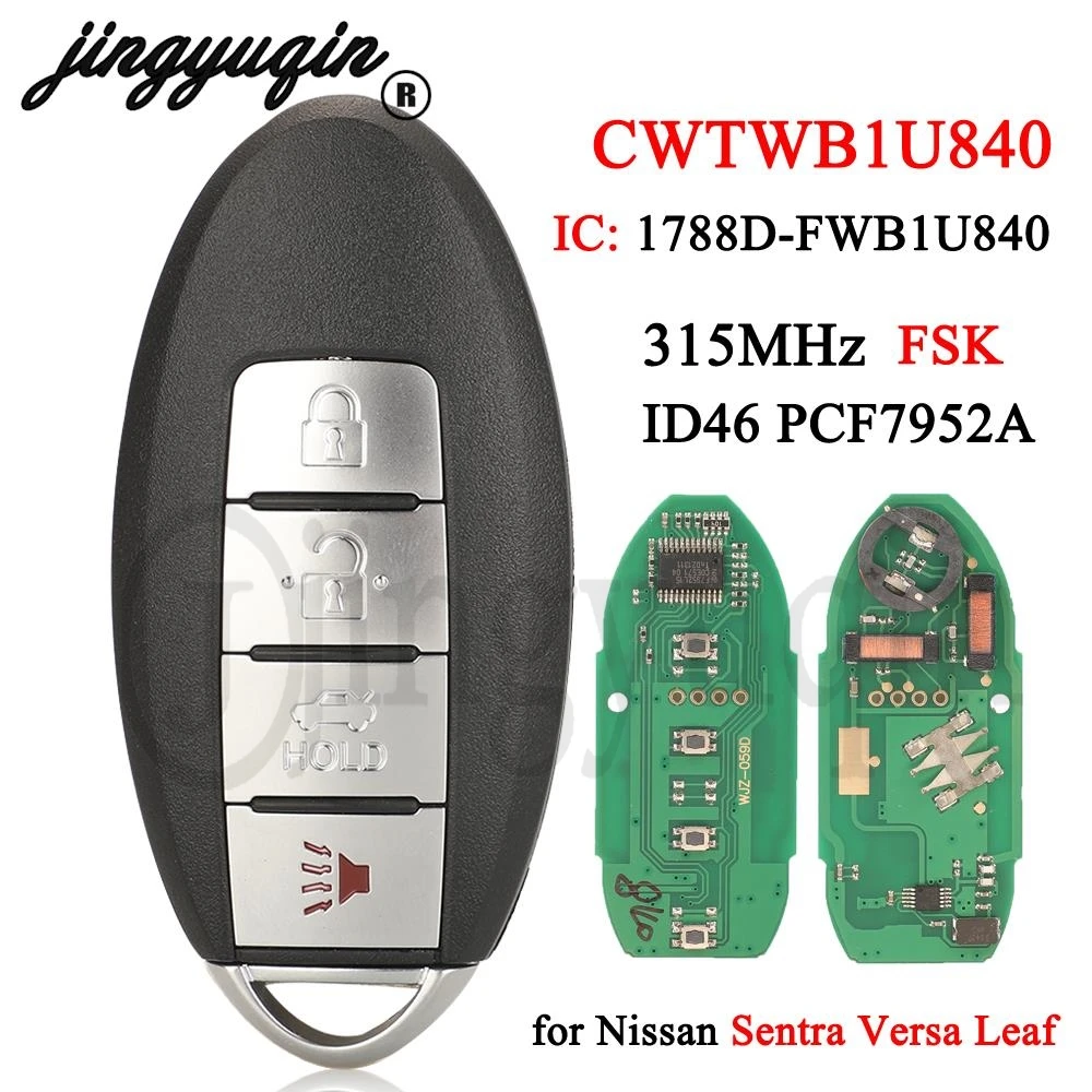 

jingyuqin CWTWB1U840 Smart Remote Key 315MHz FSK ID46 for Nissan Sentra Versa Leaf 2013 2014 2015 2016 2017 2018 Fob 285E3-3AA0A