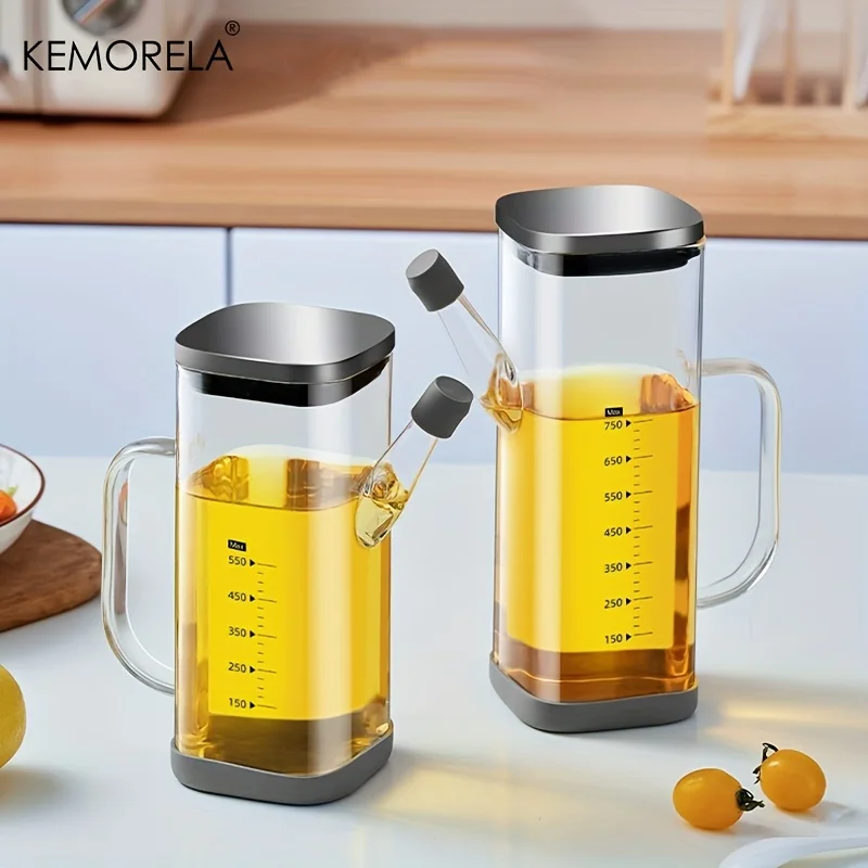 1PCS Large Capacity Glass Oil Bottle Stainless Steel Lid Non-Slip Silicone Mat Household Oil Bottle Soy Sauce Vinegar Container