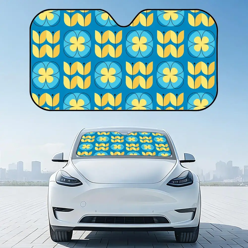 

Blue Green Block Print Sun Visor Reusable Aluminum Foil Car Windshield Sun Visor UV Protector Heat Insulation Cover Shade