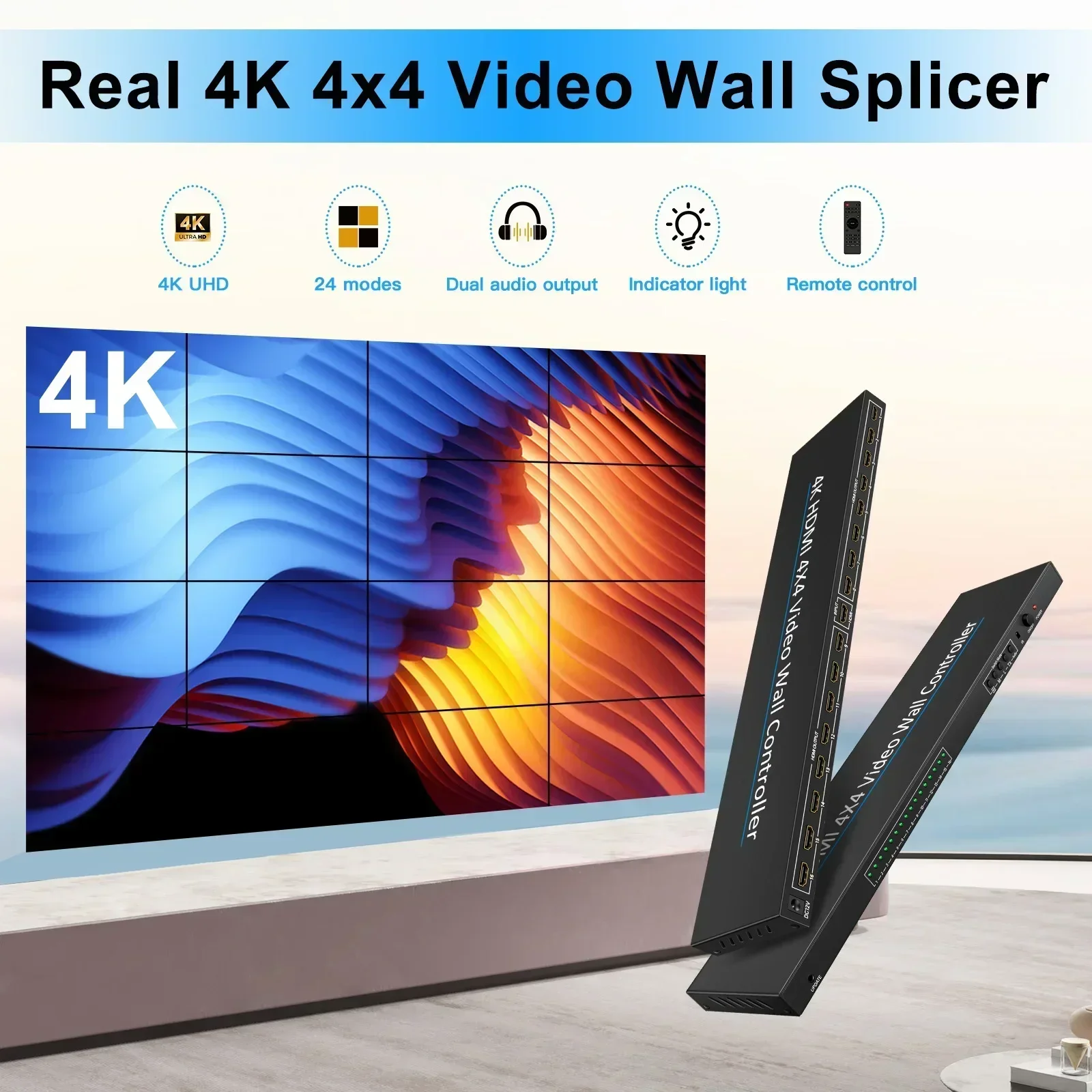 

4K 4x4 Video Wall Splicer 16 TV Wall Processor 2 3 4 6 8 9 10 12 14 15 16 Video Wall Controller 2x2 3x3 3x4 Multi Screen Splicer