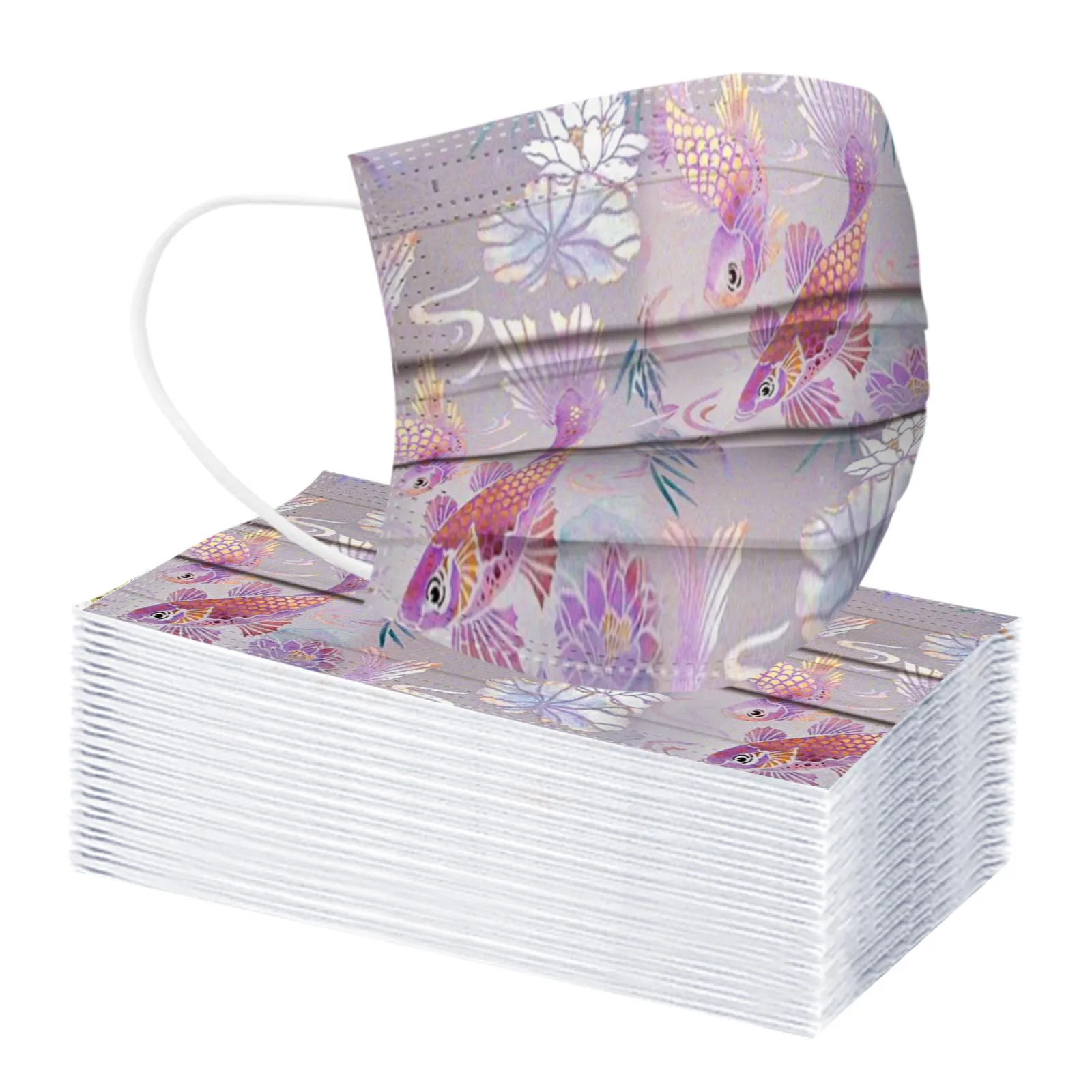 100 Pcs Adult Disposable Protective Mask Multi Layer Cotton Filter Design Face Mask Trendy Printed Pattern Fashion Casual Mask