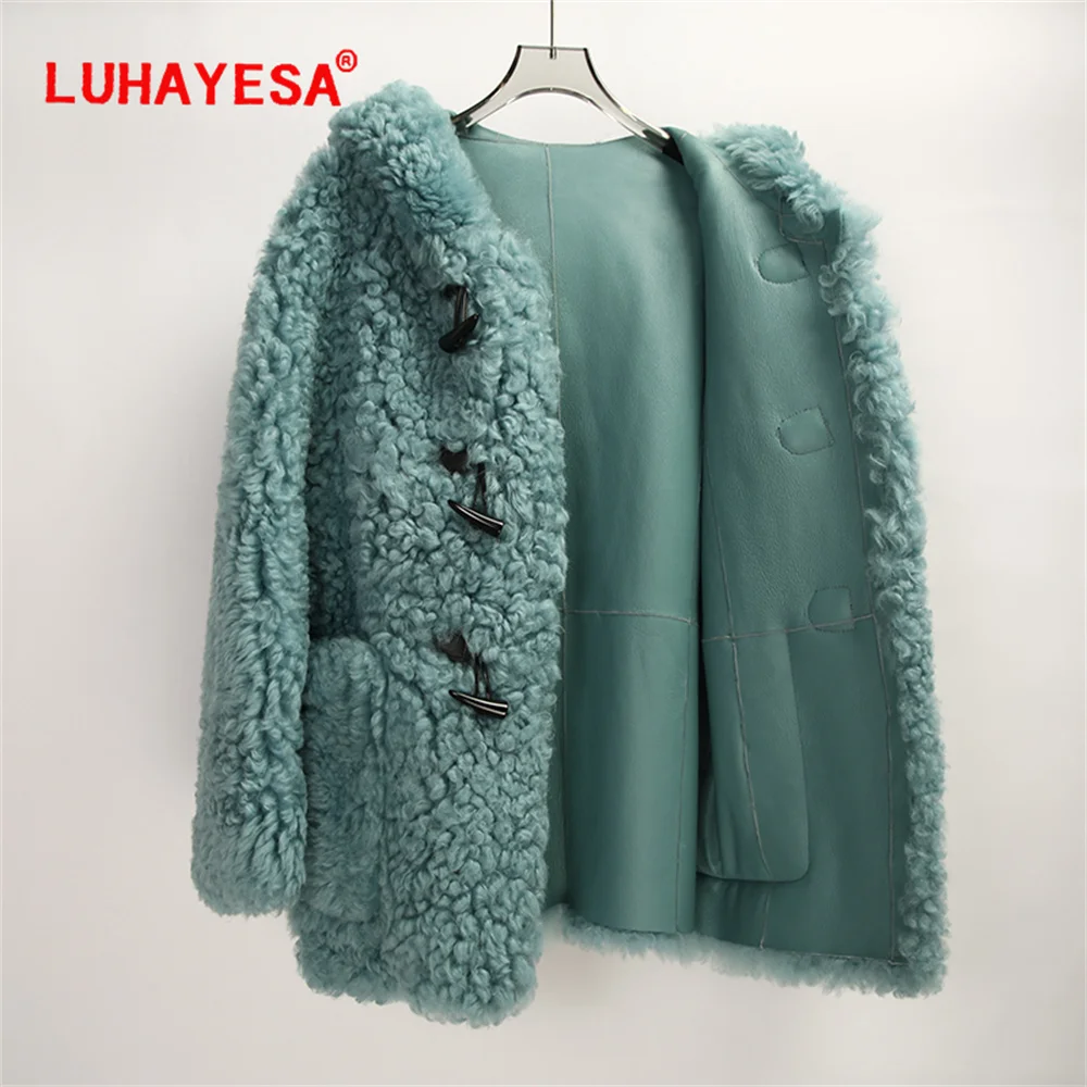 2024 Bazaar Lamb Fur Shearling Coat Luhayesa Women Fashion Winter Genuine Leather Real Fur Jacket