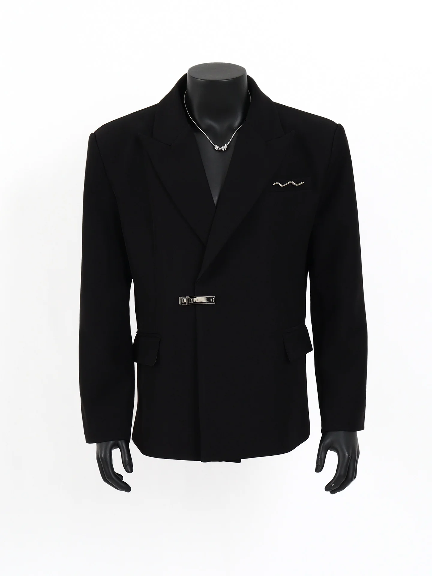 

Starlit Men's Casual Suit Jaet with Metal Bule oulder Pads Simple Design Loose Fit Long Sve Youth Faion