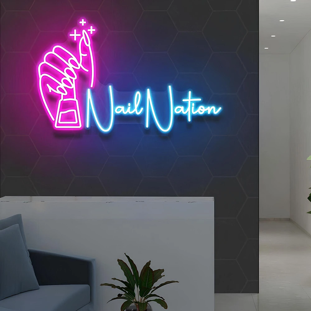 Nail Nation Neon Sign Custom Nail Studio LED Neon Light Wall Decor Art Nail Salon Beauty Room Decoration Light Sign Perfect Gift