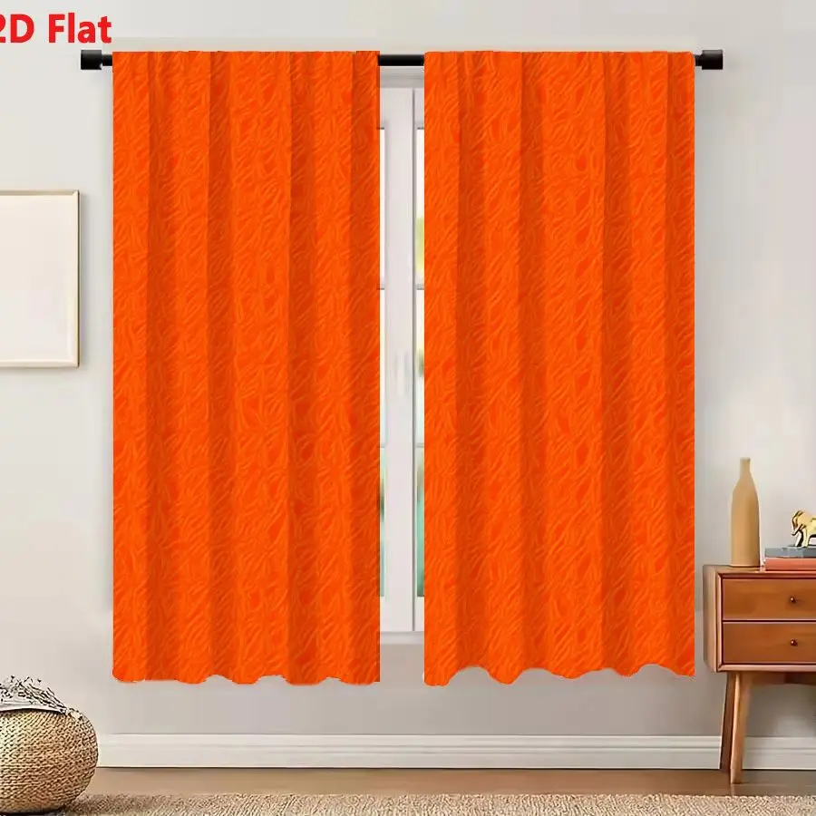 2Pcs Curtain Orange Background Wave - Like Textured Fabric Window Drapes For Bedroom Living Room Decoration Window Treatment.