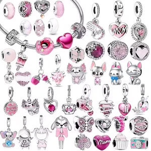 Orang Eropa Baru Pesona Asli Merah Muda Ramuan Cinta Manik-manik Menjuntai Hati Kaca Murano Pas Gelang Perak Murni 925 Perhiasan Wanita DIY 8 manik-manik eropa penjualan terbaik - №