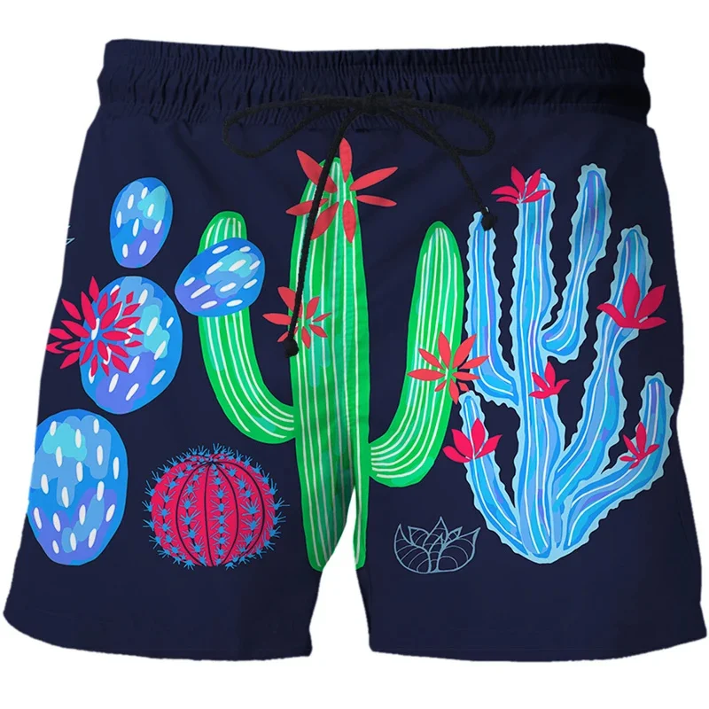 Homens plantas 3D Calções de praia com estampa de cacto, calção de banho legal, streetwear vintage, moda Harajuku, nova moda verão