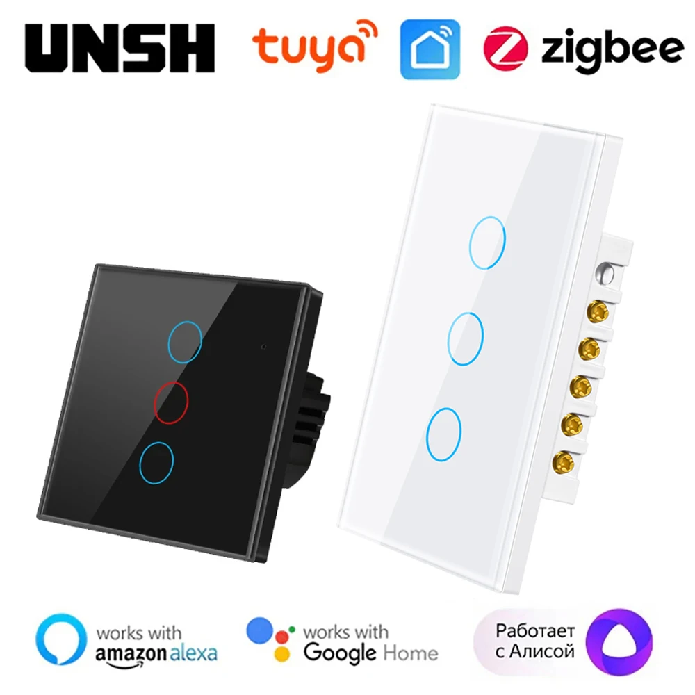 Interruptor de pared táctil con o sin cable neutro, luz inteligente Tuya ZigBee de 1, 2, 3 y 4 entradas, Control de 2 vías, Smart Life a través de