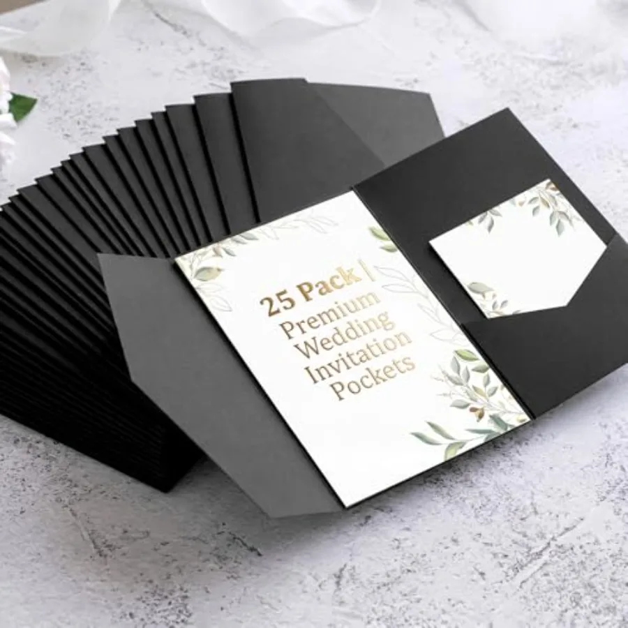

25 Pack Tri-fold Envelopes 5.1 x 7.1 Envelopes for Invitation with Inner Pocket Laser Cut Folded Invitation Card for Wedding Bi