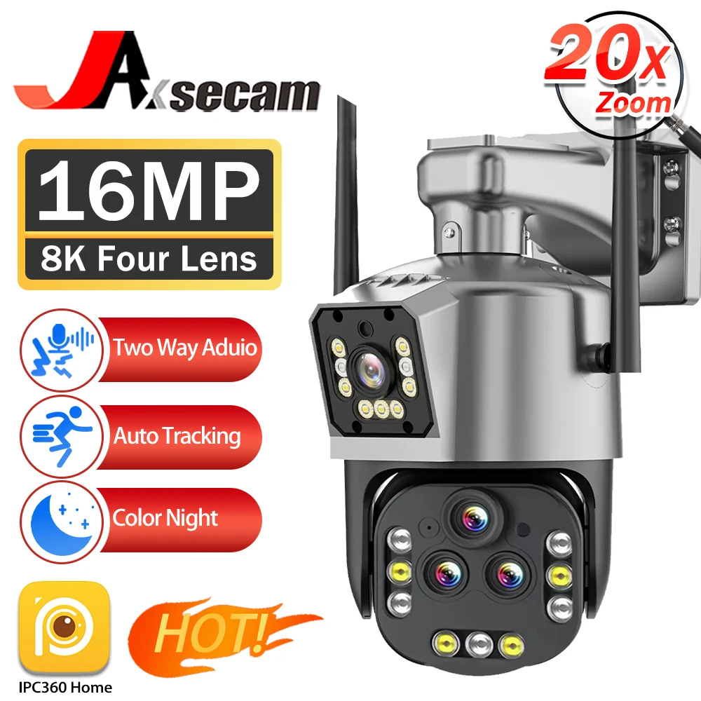 

Ultra 16MP 8K WIFI PTZ IP Camera Surveillance Security Four Lens Camera 20X Zoom AI Auto Tracking Video CCTV Camera IPC360 Home
